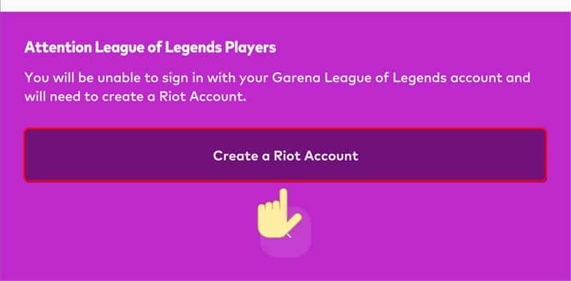 Chọn Create a Riot Account.