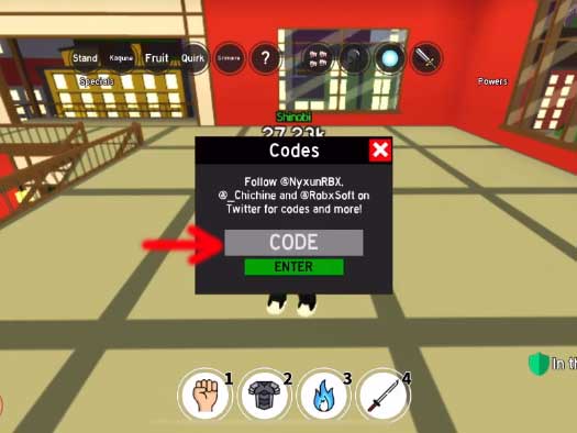 Hộp thoại Code sẽ xuất hiện, người chơi nhấn vào ô Code
