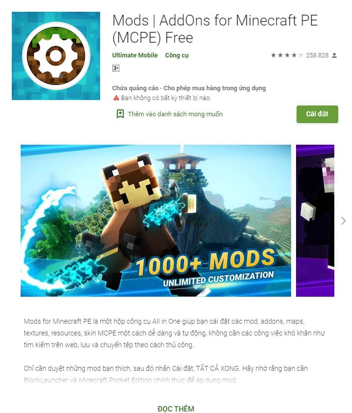 Cài đặt mods trên Minecraft PE