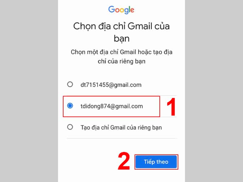 Chọn địa chỉ Gmail