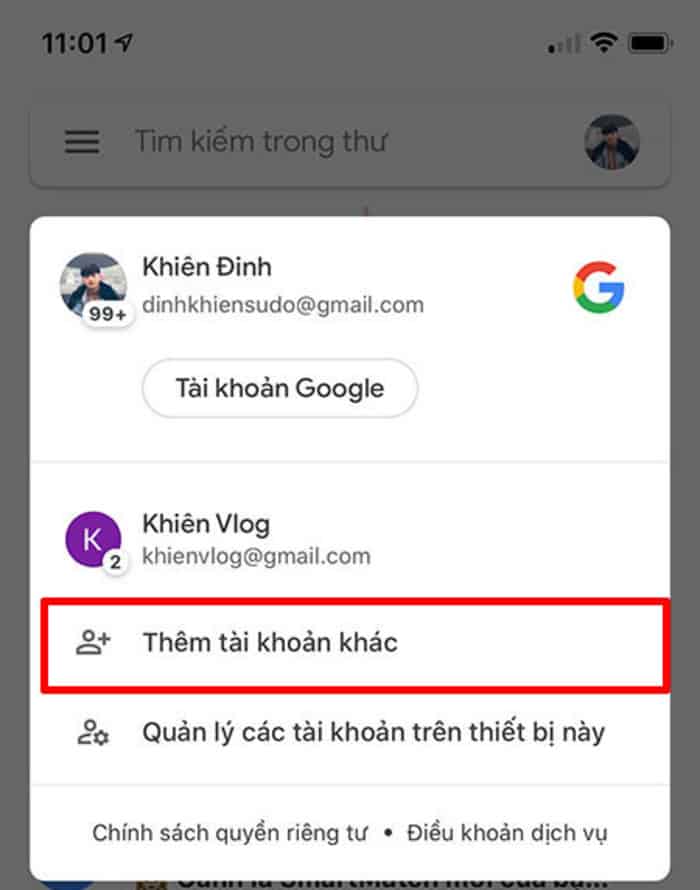 Chọn mục Thêm tài khoản khác