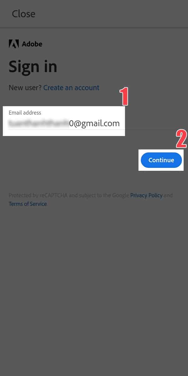 Điền thông tin Email và nhấn Continue