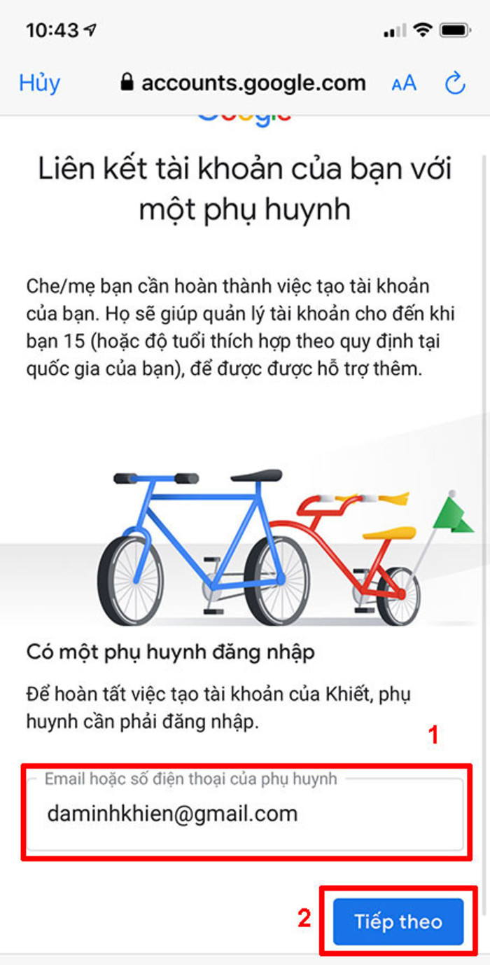 Liên kết tài khoản với phụ huynh