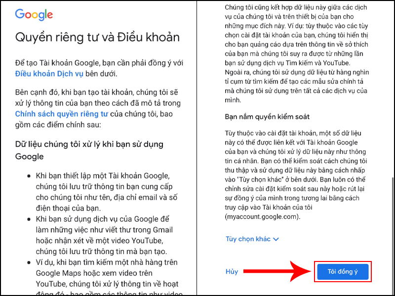 Nhấn đồng ý với chính sách để hoàn tất