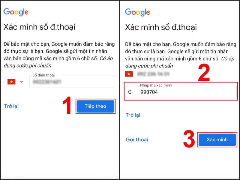 Xác minh số điện thoại đăng ký Gmail