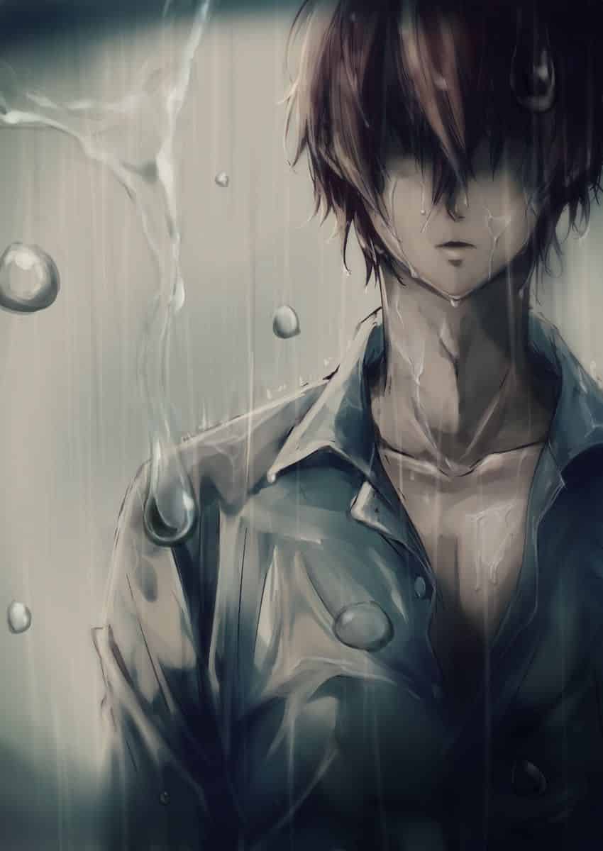 Hình Anime Buồn Nam chàng trai đứng khóc trong mưa