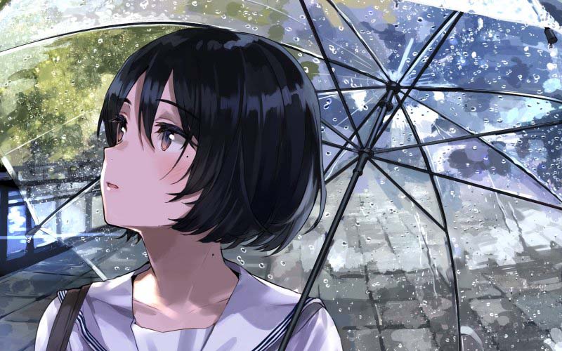 Anime Female Sad Walking in the Rain