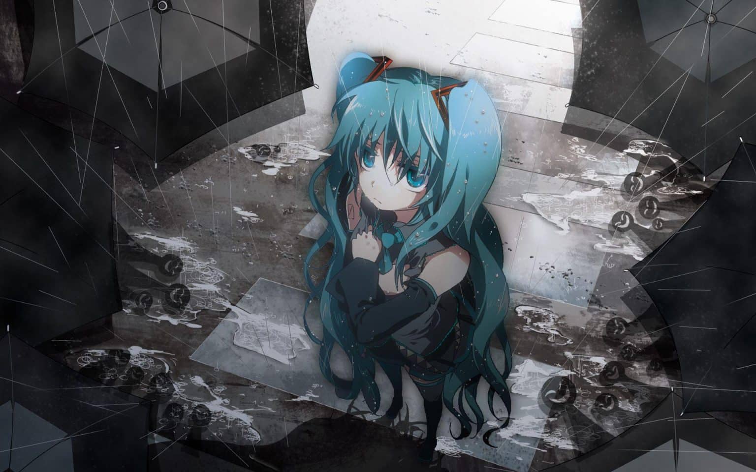 Anime Girl Buồn ngồi một mình dưới mưa