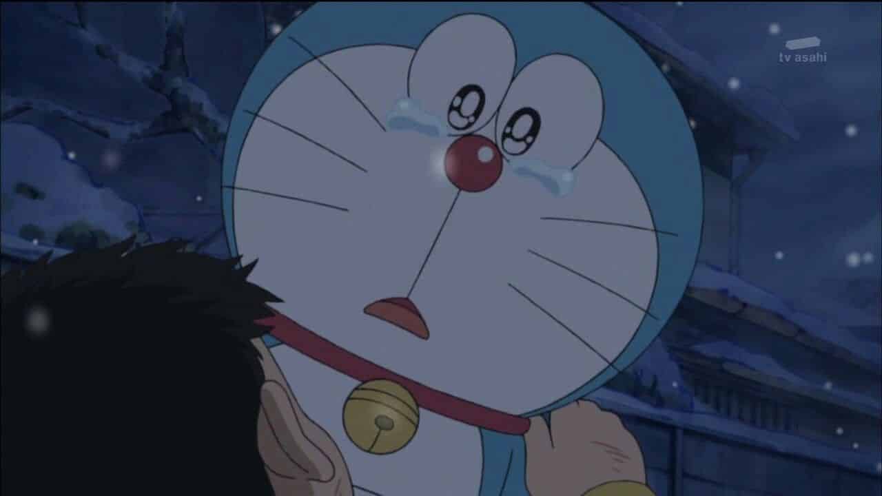 Trauriger Cartoon Doraemon weint