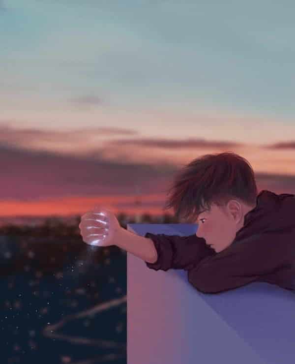 Bức hình chàng trai cô đơn giữa bầu trời hoàng hôn buồn