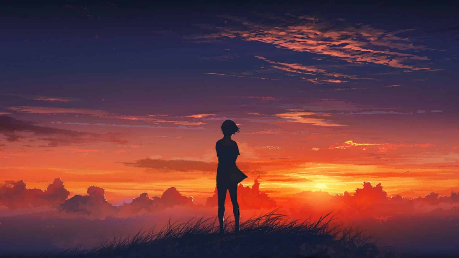 Cảnh Hoàng Hôn Buồn Anime cô đơn lạc lõng