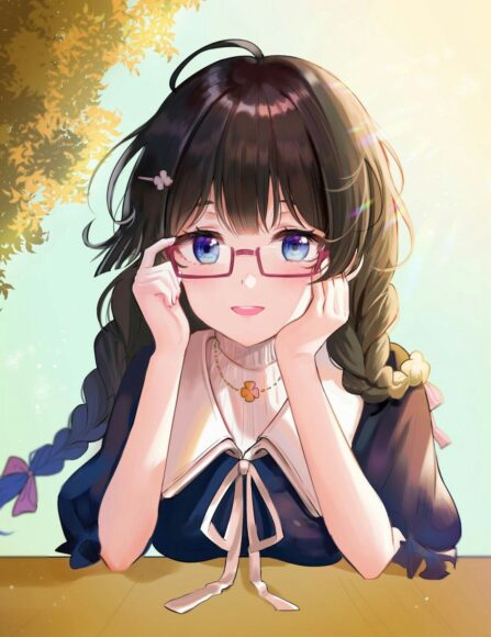 Hình Anime Nữ Đeo Mắt Kính dịu dàng đáng yêu