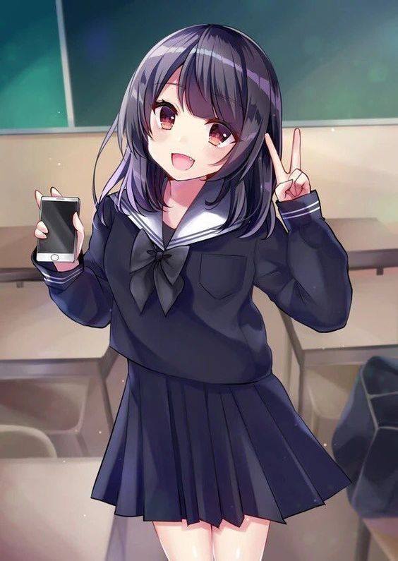Hình Anime Nữ Học Sinh cầm điện thoại cute đáng yêu