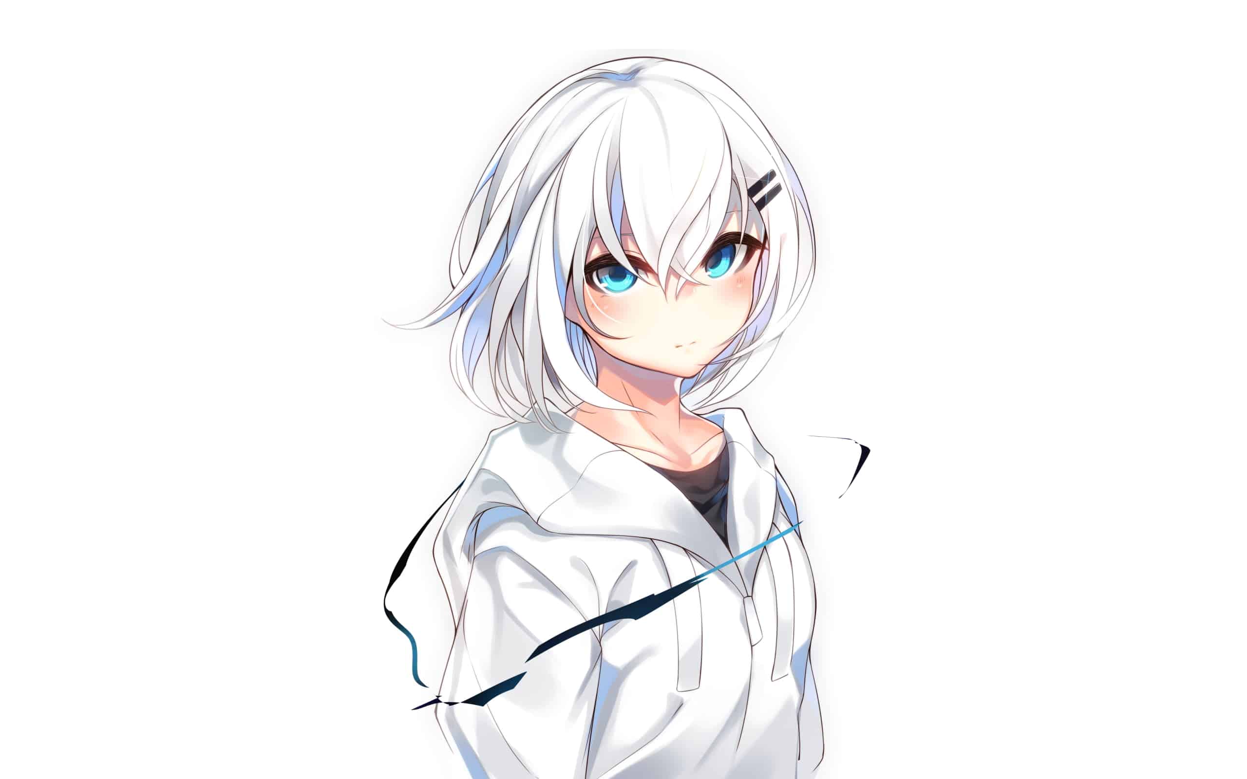 Hình Anime Nữ Tóc Trắng bạch kim mắt xanh cute