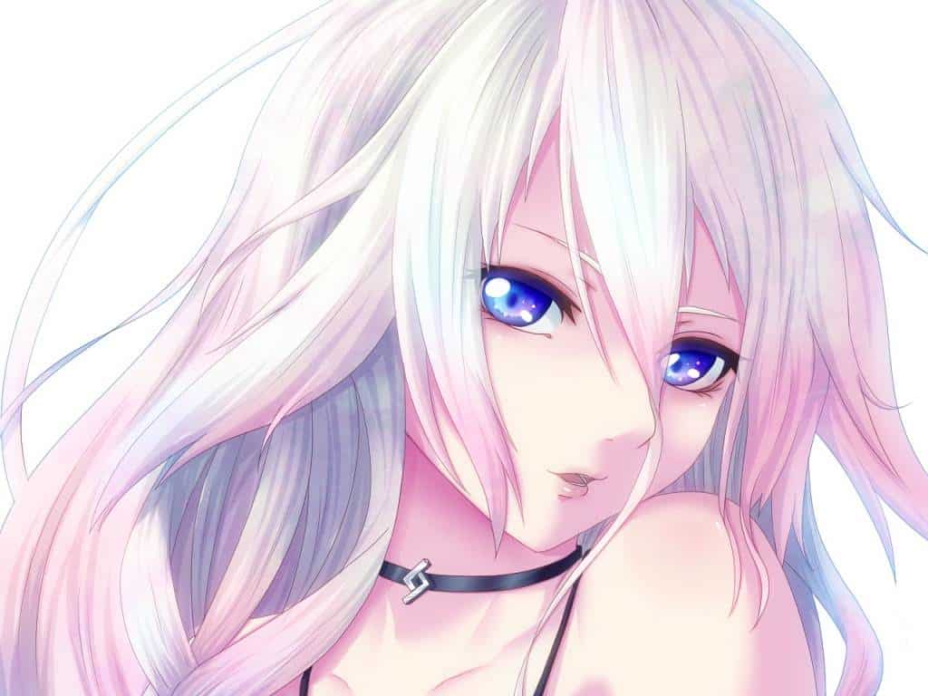 Hình Anime Nữ Tóc Trắng mắt xanh quyến rũ