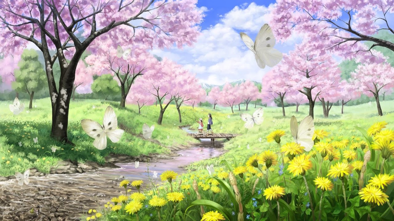 Hình Anime cảnh quan mùa xanh đẹp và bình yên