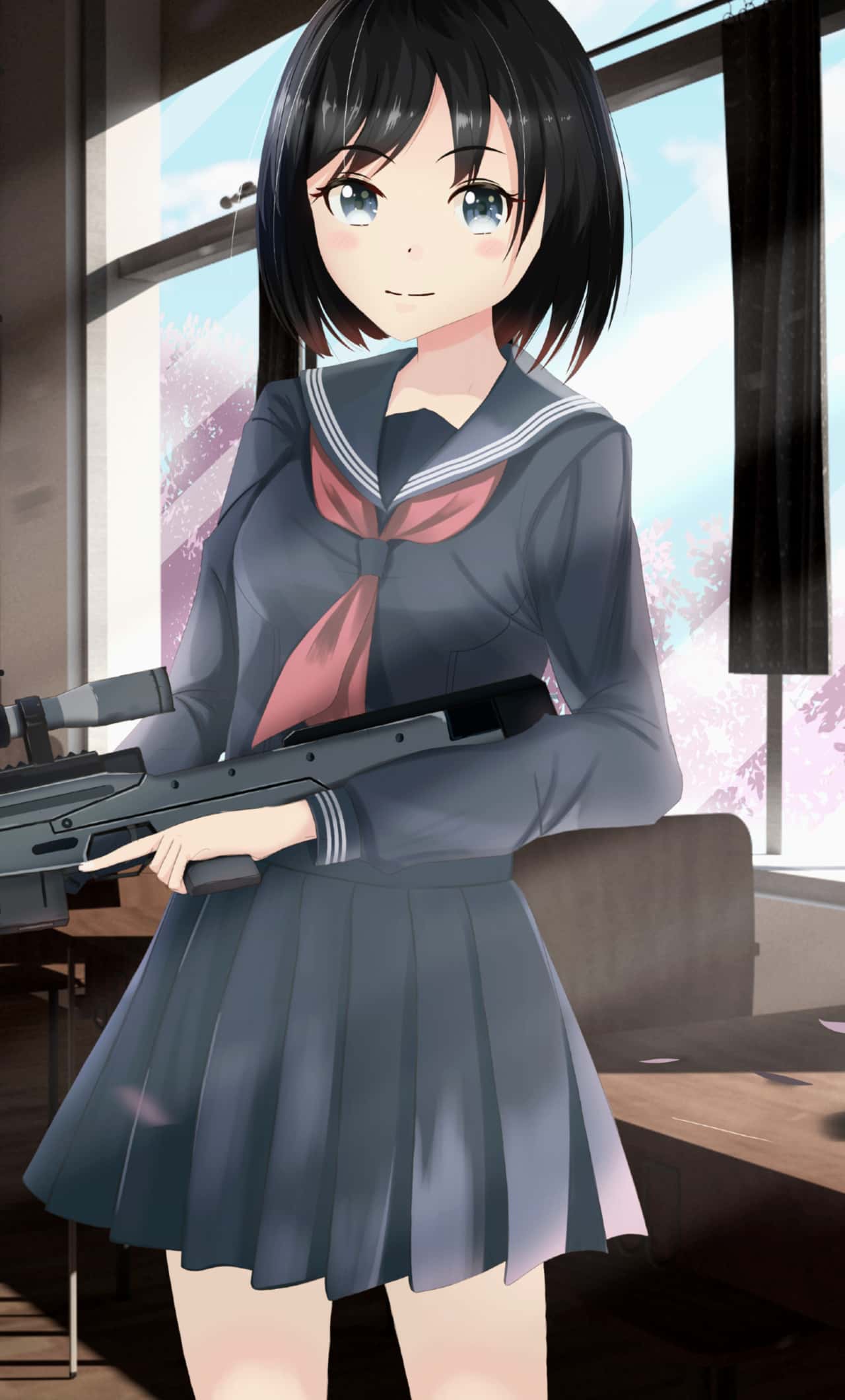 Hình Anime con gái cầm súng Full HD