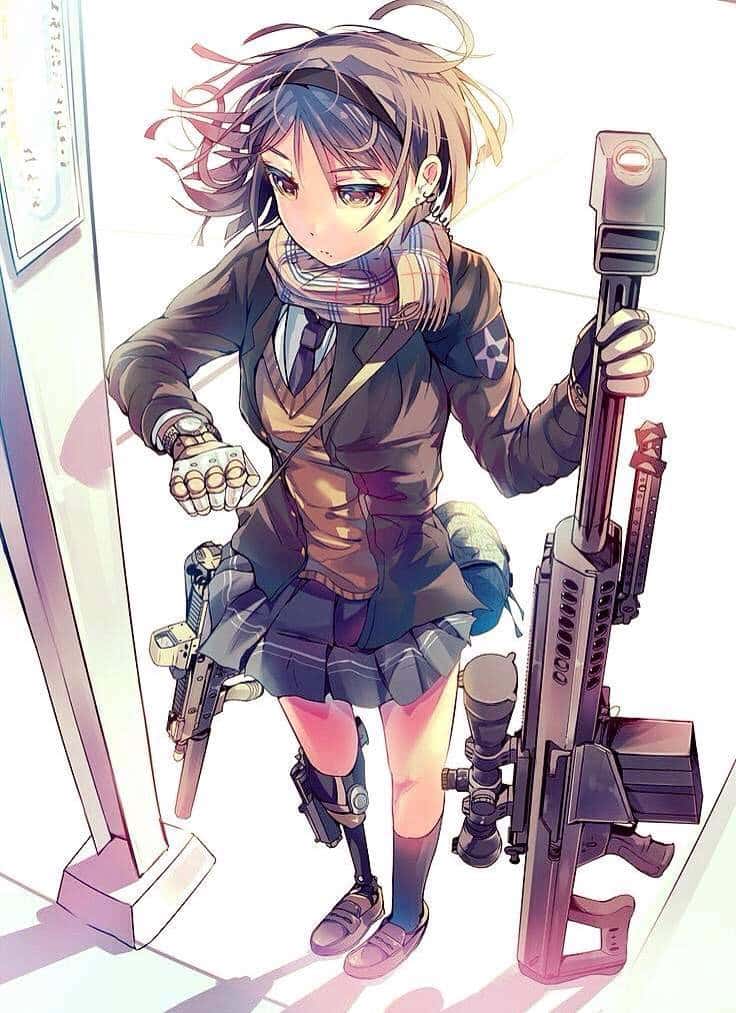 Hình Anime con gái cầm súng dễ thương