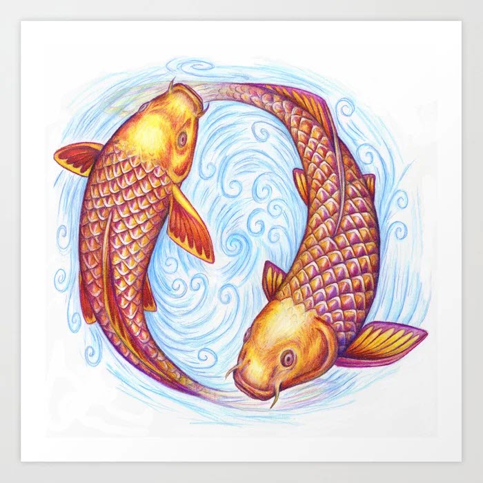 Hình Anime cung Song Ngư 2 loại cá đang được bơi