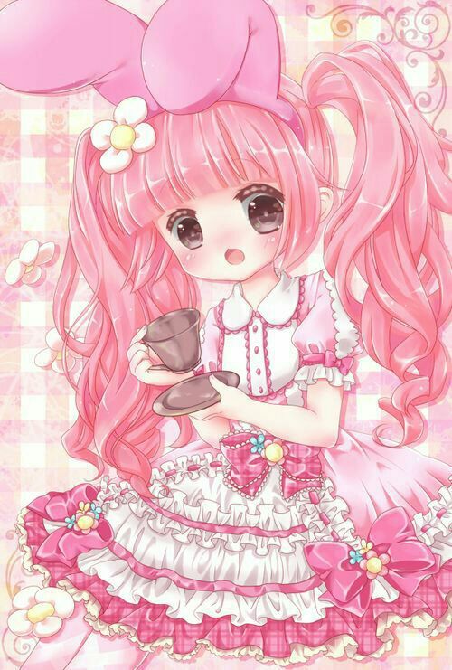 Hình Anime màu hồng chibi cute dễ thương