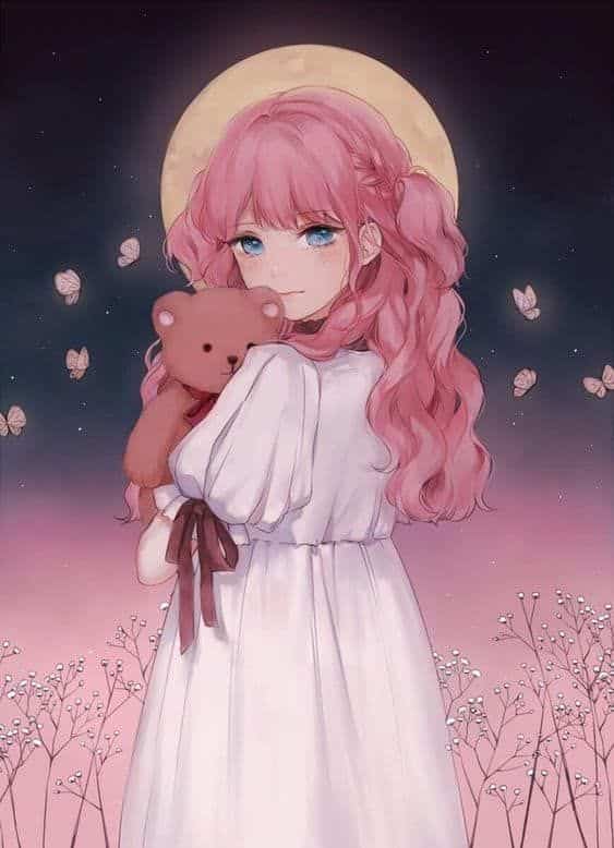 Hình Anime màu hồng cô bé đáng yêu cute