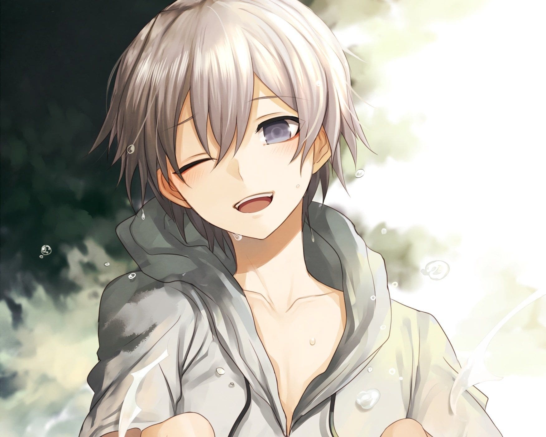 Hình Anime nam giới tóc Trắng bạch kim nụ cười cợt rạng rỡ