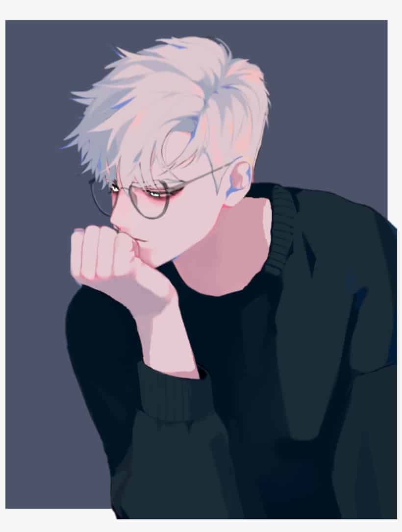 Hình Anime nam tóc trắng đeo kính đẹp trai