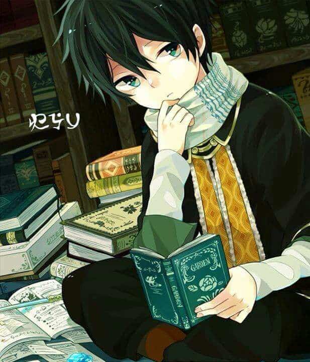 Hình Anime ngồi đọc sách chăm chú