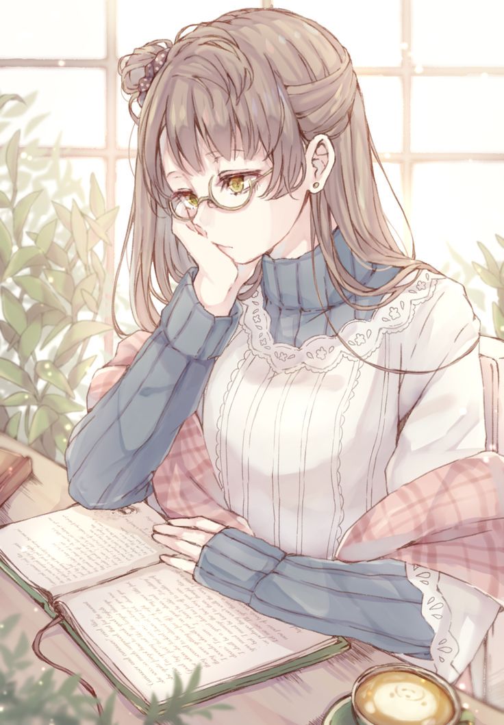 Hình Anime ngồi đọc sách đáng yêu