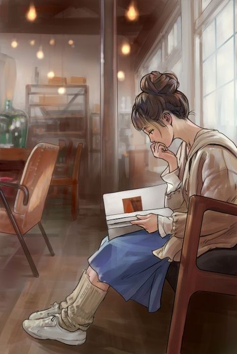 Hình Anime ngồi đọc sách dễ thương