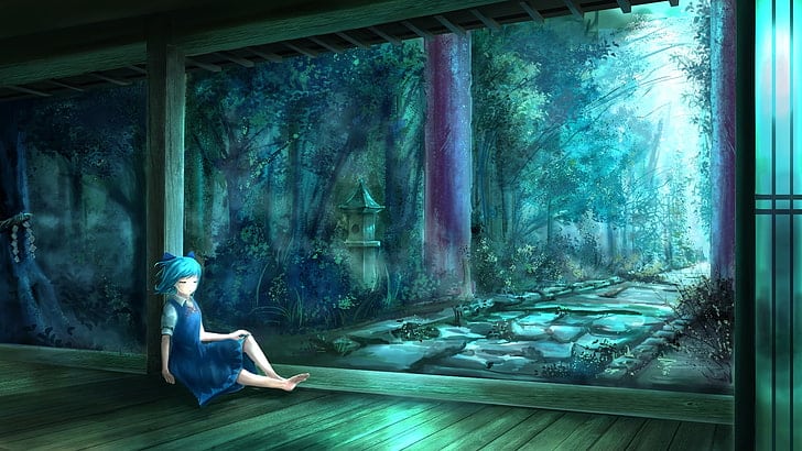 Hình Anime ngồi một mình bình yên bên hiên nhà