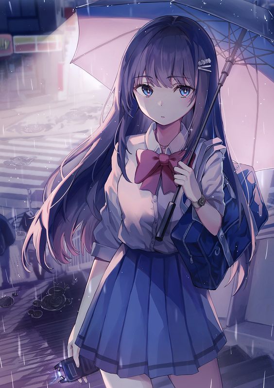 Hình Anime nữ đẹp hiếm che dù đi một mình