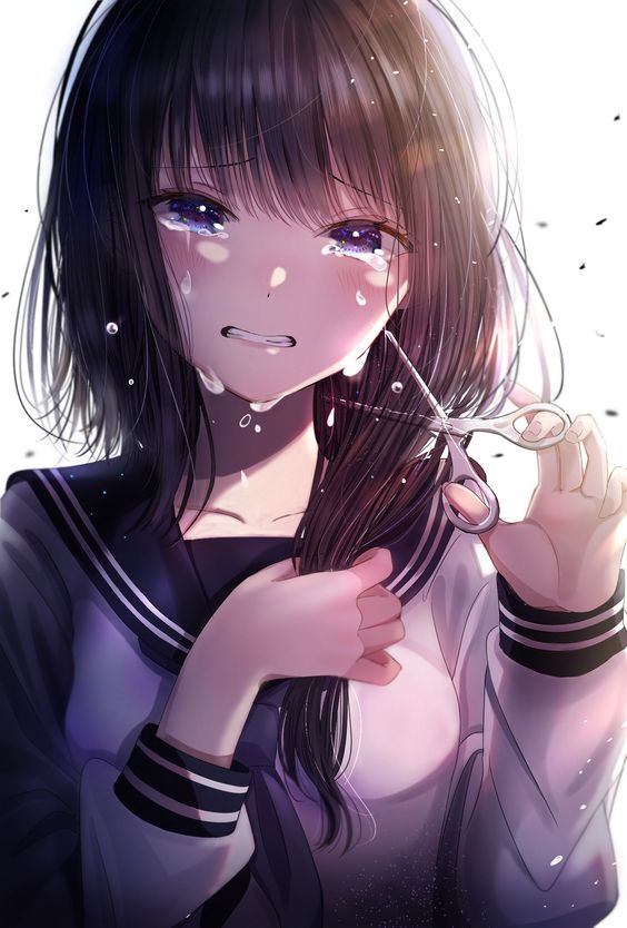 Hình Anime nữ học sinh buồn khóc trong đau khổ