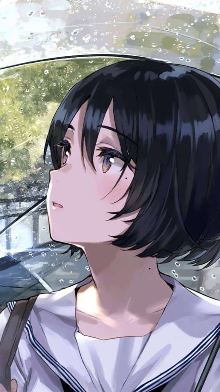 Hình Anime nữ tóc ngắn buồn suy tư