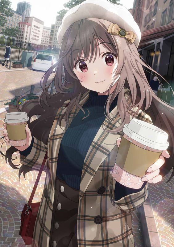 Hình Anime nữ uống trà sữa cực xinh