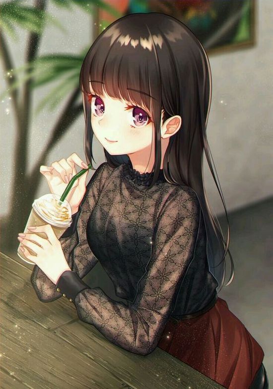 Hình Anime nữ uống trà sữa đẹp