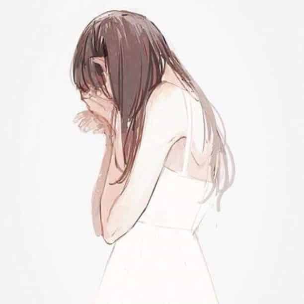 Hình Anime thất tình cô gái ôm mặt khóc nức nở