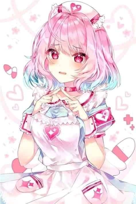 Hình Anime tóc ngắn màu hồng cực dễ thương