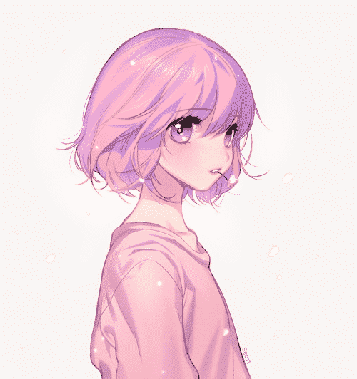 Hình Anime tóc ngắn màu hồng đáng yêu