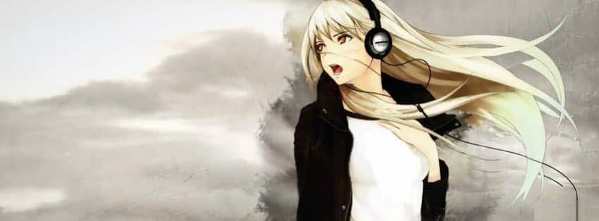 Hình Bìa Anime cô gái đeo tai nghe cực chất