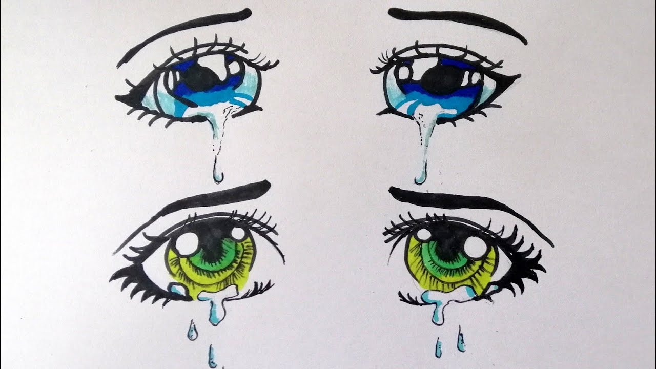 Hình Mẫu Mắt Anime Khóc đong đầy nước mắt