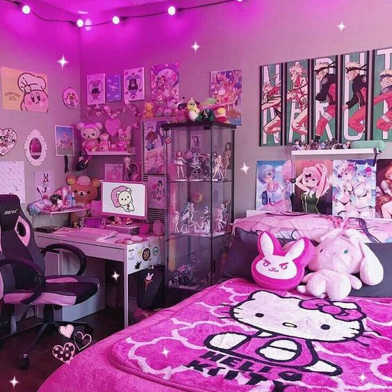 Hình Phòng Ngủ Anime đẹp với gam màu hồng