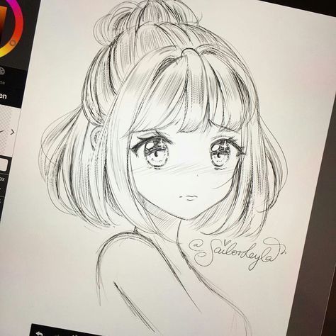 Hình Vẽ Mặt Anime Nữ tóc cụt dễ dàng thương