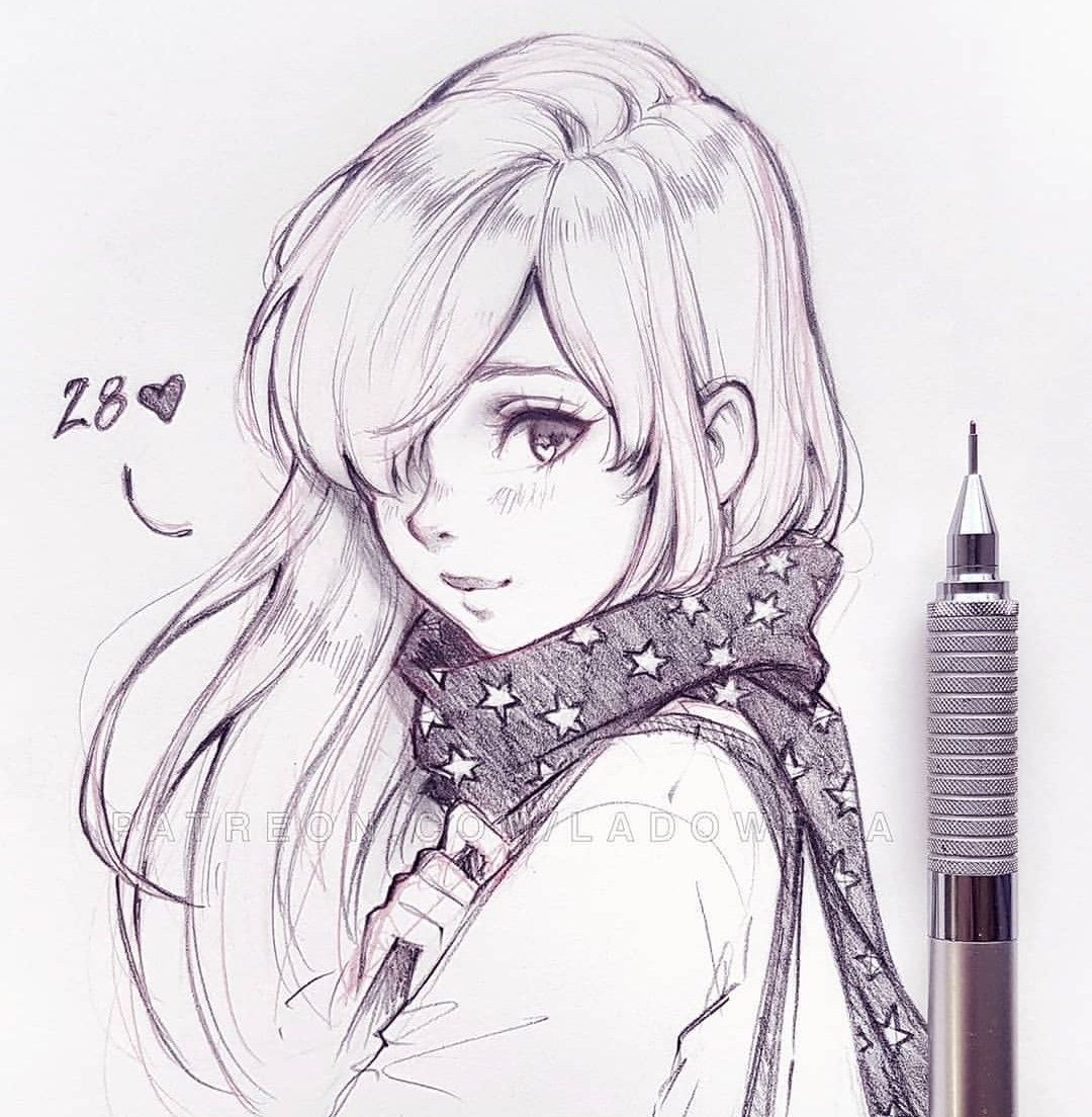 Hình Vẽ Tranh Anime Nữ Bằng Bút Chì xinh đẹp