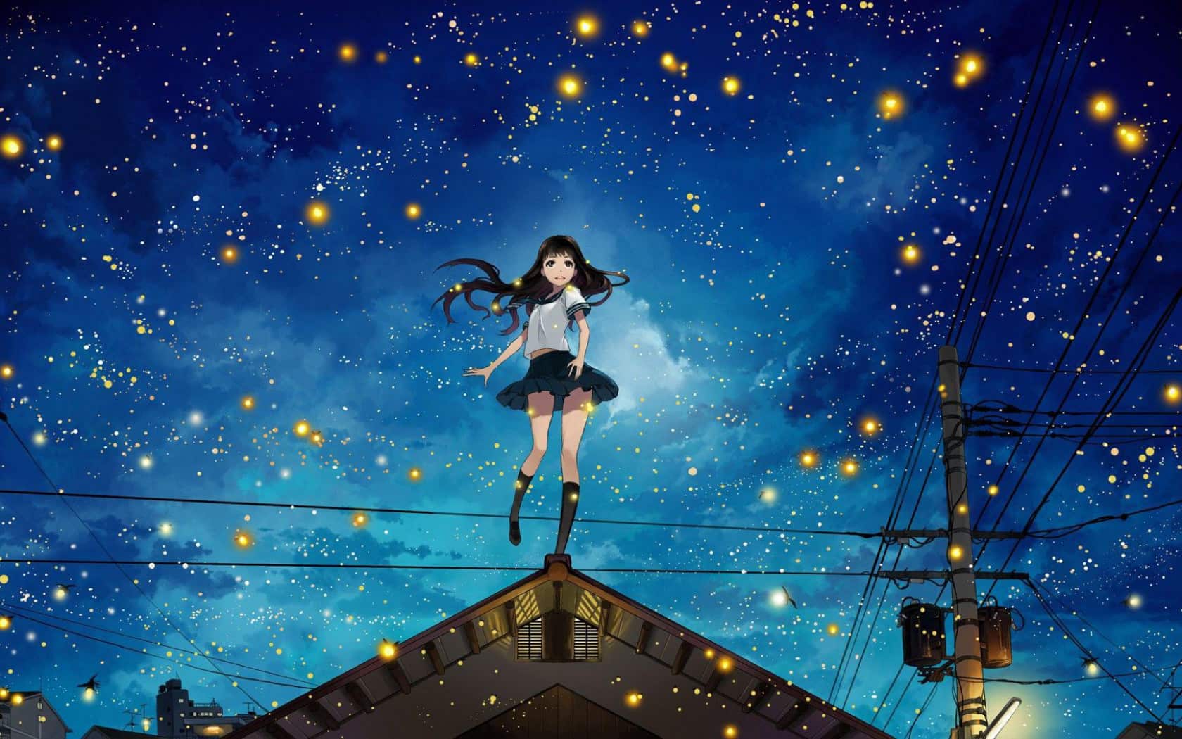 Hình bầu trời đêm đẹp Anime dễ thương ấn tượng