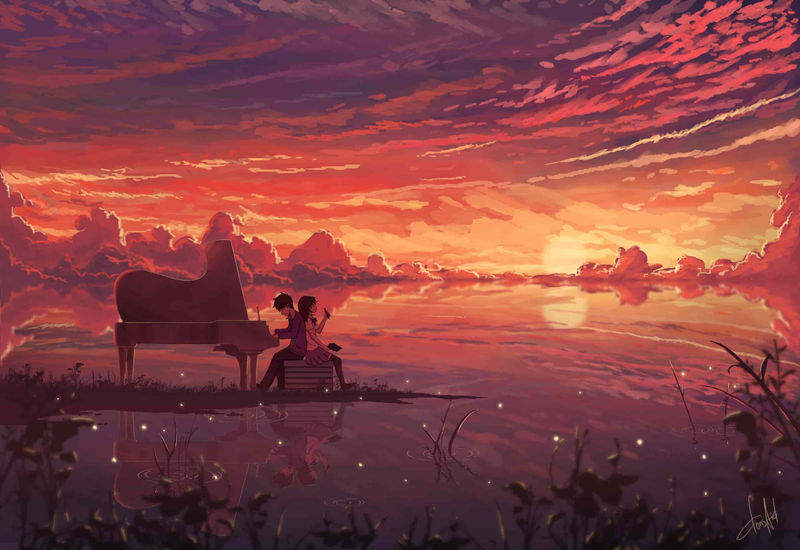 Hình bầu trời hoàng hôn Anime lãng mạn nhất