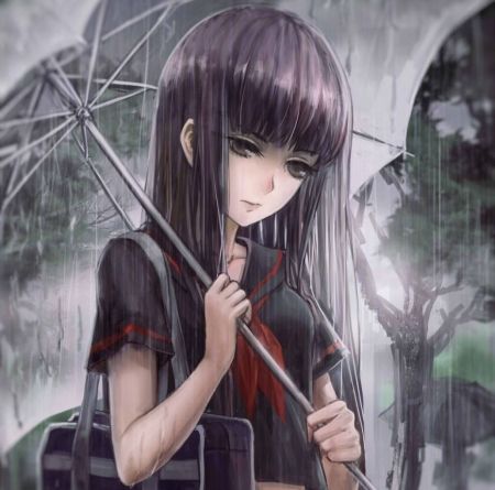 Hình thay mặt avt Anime buồn lên đường vô mưa