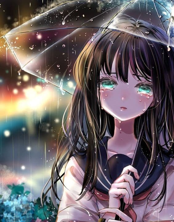 Hình ảnh anime khóc trong mưa cho nữ