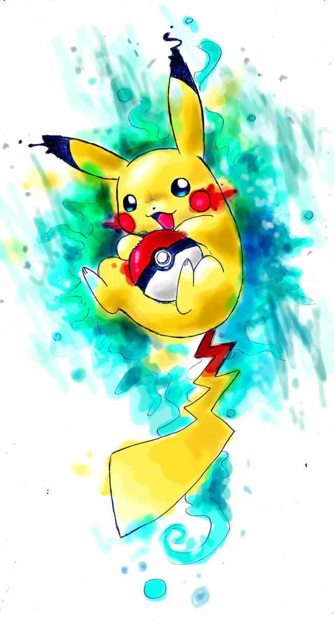 Hình nền Pikachu vẽ màu nước đẹp cho điện thoại
