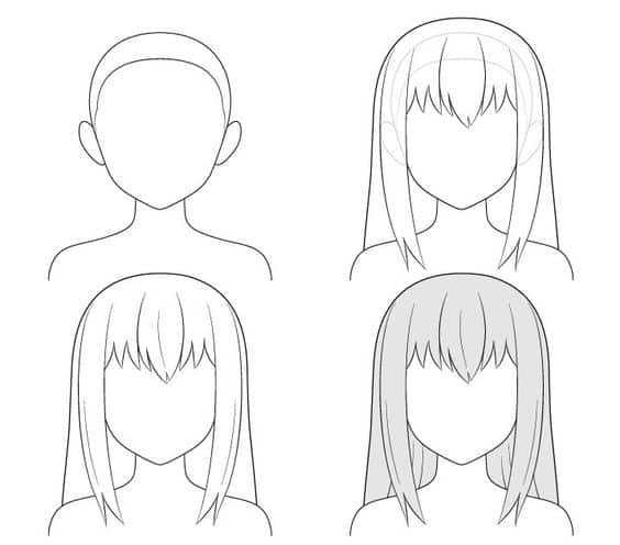 Từng bước vẽ kiểu tóc dài anime